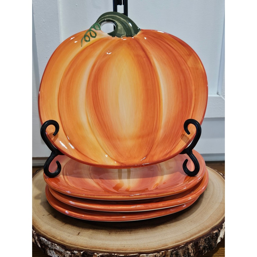 VTG Discontinued Mesa International Pumpkin Shaped Ceramic Plates Set of 4 Fall